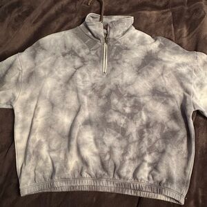 American Eagle Outfitters aerie Gray/ Blue Tie Dye Quarter-Zip Pullover